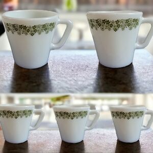 Vtg set of 5 Pyrex corning corelle spring blossom green crazy daisy white mugs